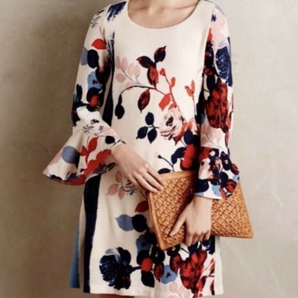 Anthropologie Maeve Floral Knit Bell Sleeve Bohemian Dress XS Anthousai Hippie - Picture 15 of 15